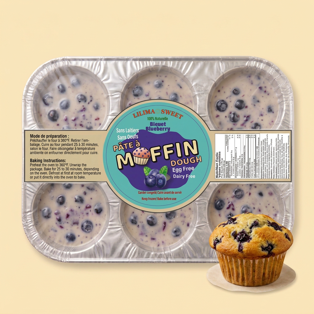 Blueberry package and muffin matched to the pistachio tray layout