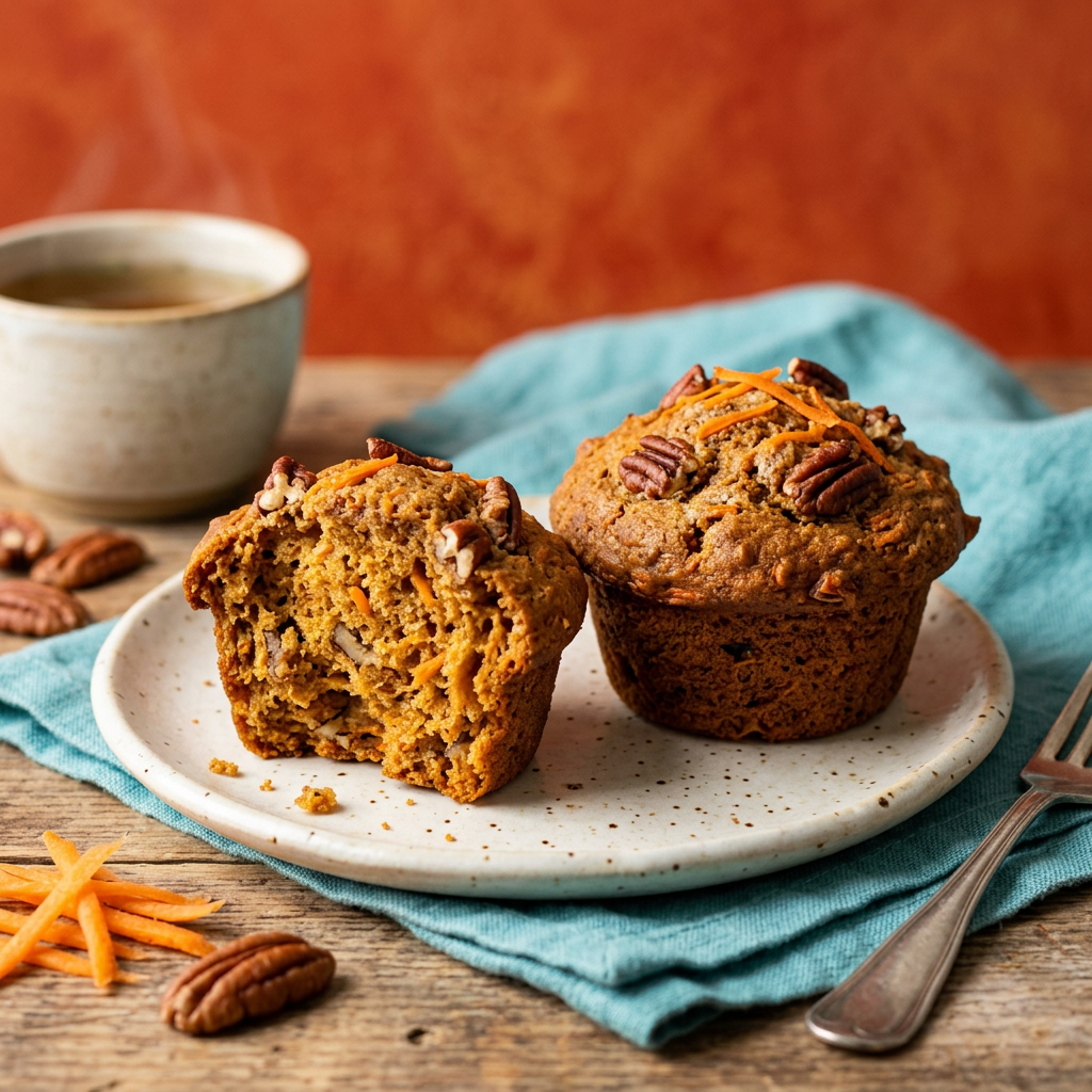 Carrot pecan muffin lifestyle image