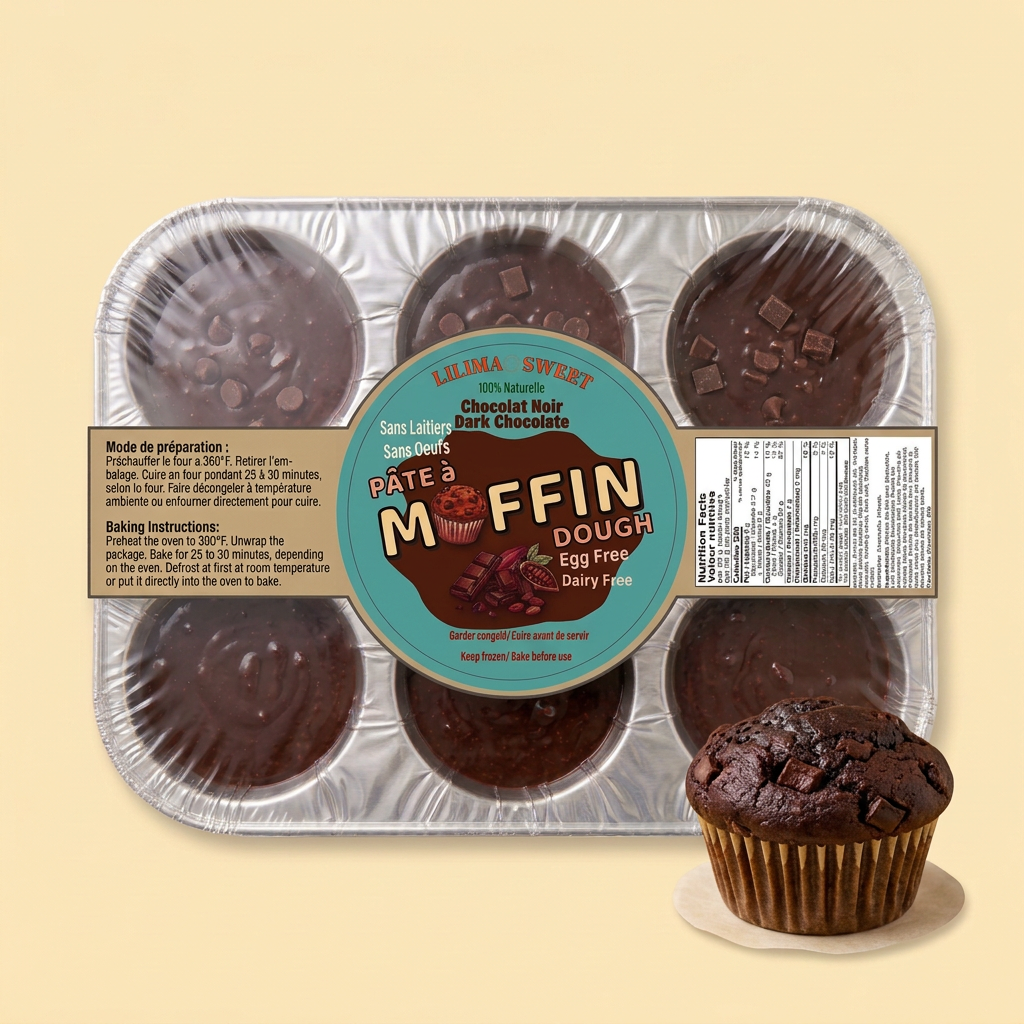Chocolate package and muffin matched to the pistachio tray layout