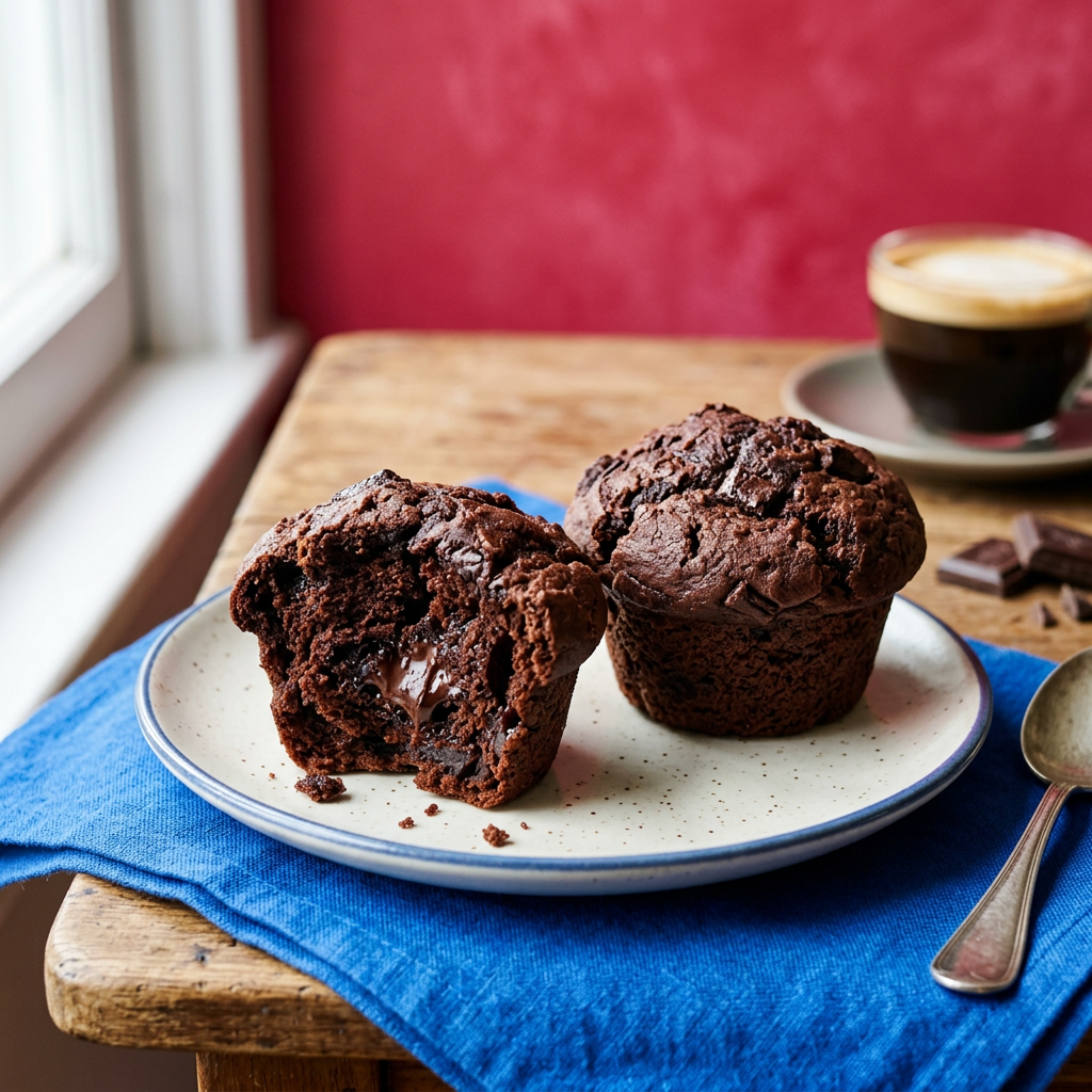 Double dark chocolate muffin lifestyle image
